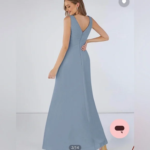 Azazie Dusty Blue Flora Dress - Picture 2 of 7